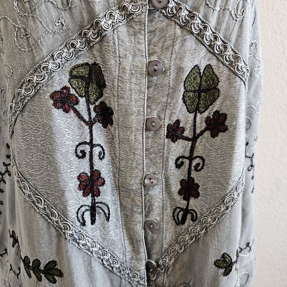 Vintage Select Embroidered Button Front Vest Boho Grunge Rayon Shirt Top 2X - Picture 3 of 12